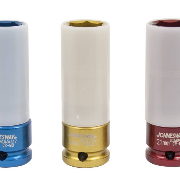 Jonnesway S03AD4303S 3Pc 1/2"Dr. 6 Point Thin Wall Deep Impact Socket Set