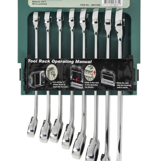 Jonnesway W93108S 8Pc 72T Reversible Ratcheting Spanner Set With Stop Ring